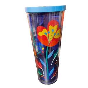 Starbucks Floral Clear Blue‎ Venti Cold Cup Tumbler Acrylic 24 fl oz 2018 Design